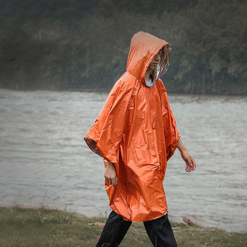 Survival Blanket Reflective - Emergency Raincoat Poncho PE Aluminum Film