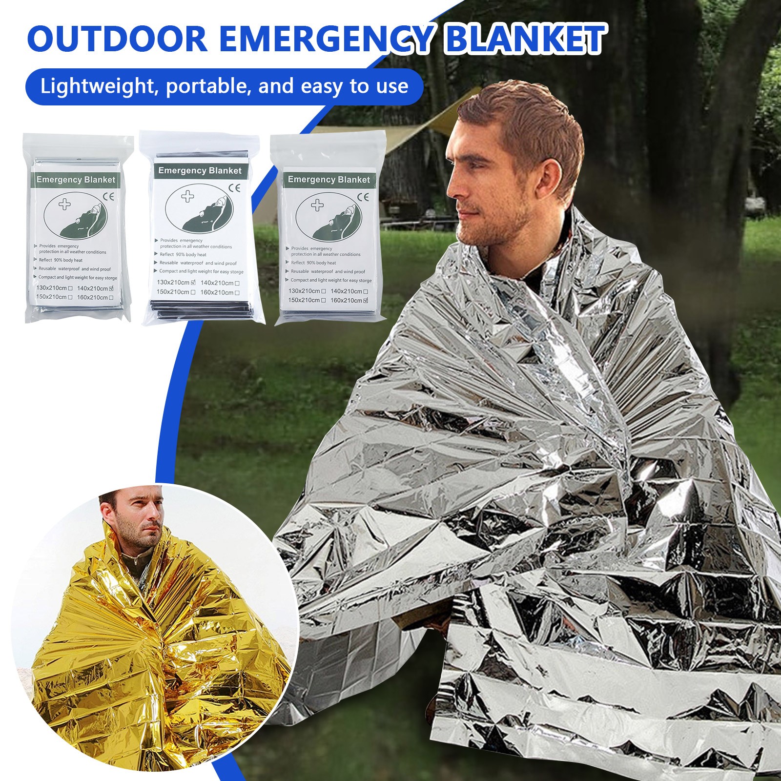 Survival Blanket Reflective - Outdoor emergency blanket portable insulation cold-proof
