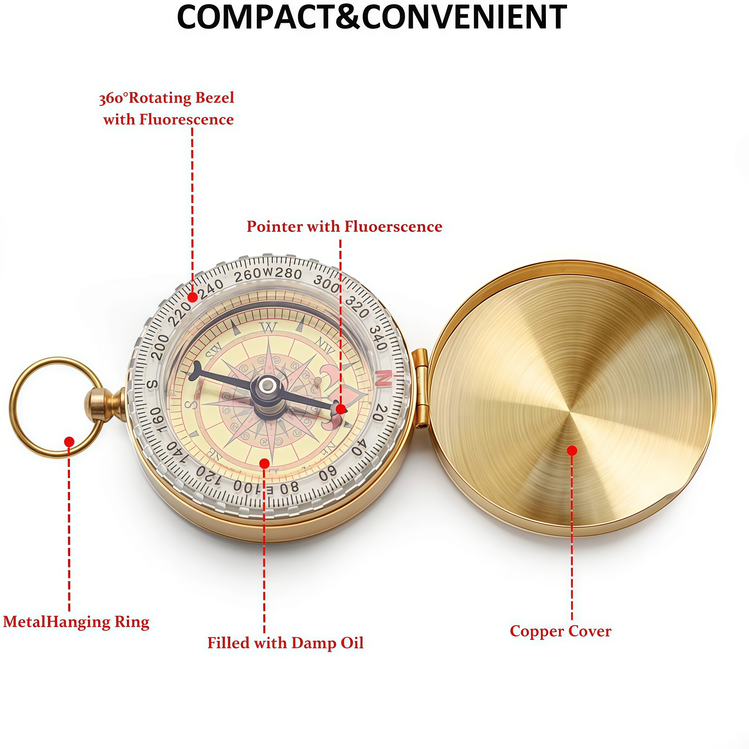Brass Outdoor Compass - Gold C - مراجعة Compass Lensatic وسعره