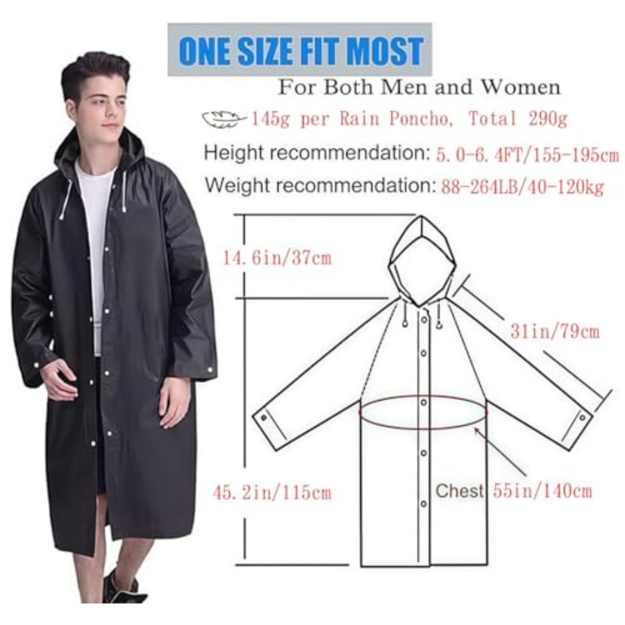 Rain Coat Poncho for Adult, 2  - مراجعة Emergency Poncho Rain وسعره