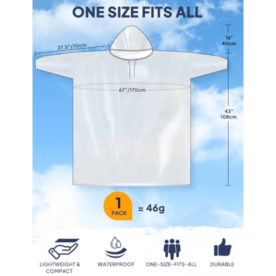 ANYOO Disposable Rain Poncho f - مراجعة Emergency Poncho Rain وسعره